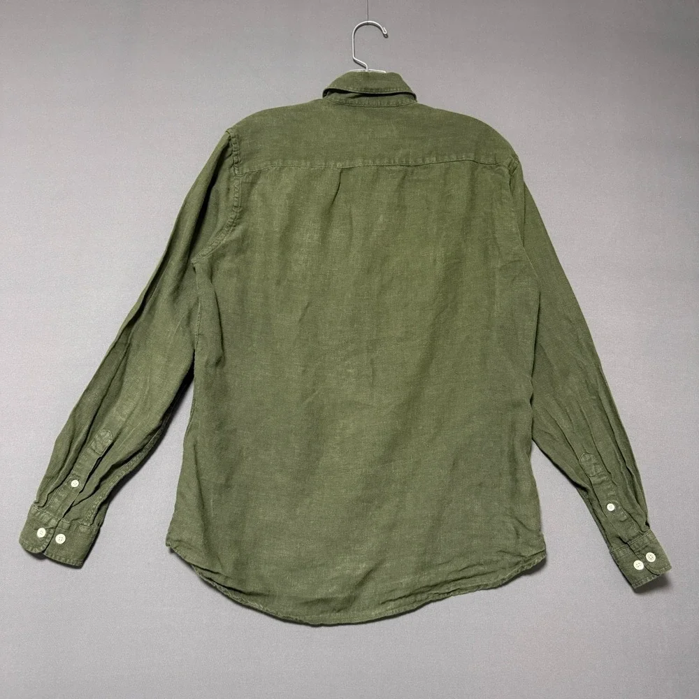 Octobre Editions Button Down Shirt Mens Sz S Green Linen Earthcore Smart Casual